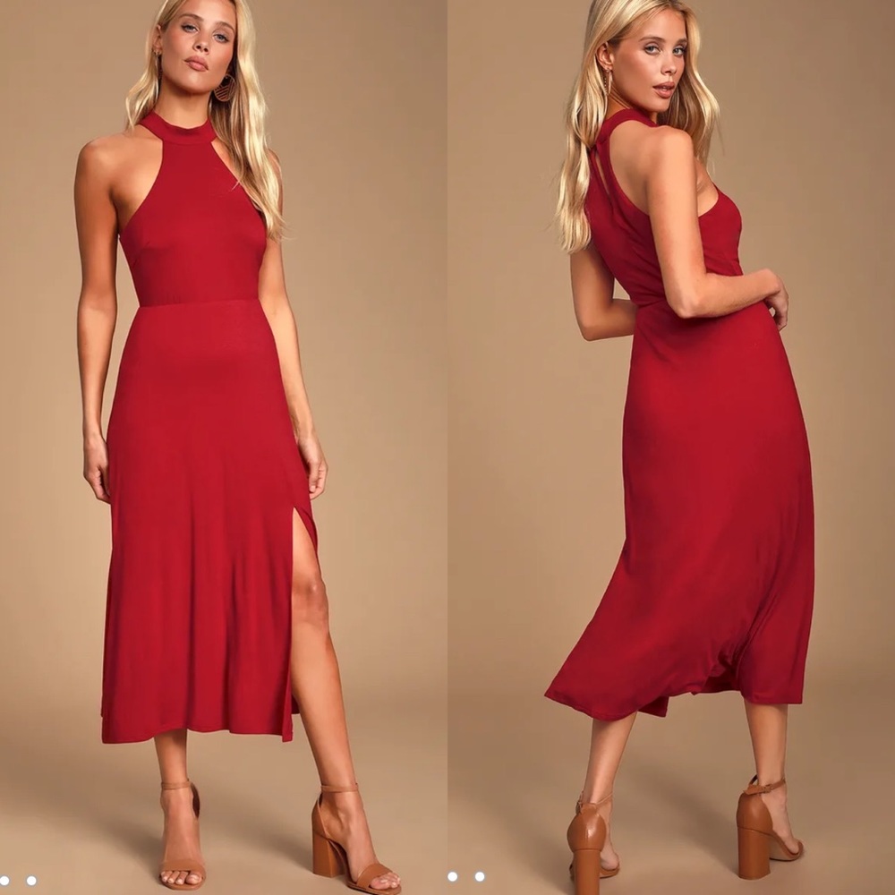 Lulu’s red halter midi dress, XS